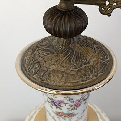 Genuine Limoges Table Lamp: Hand-Painted Porcelain, Gold Details, Glass Shade