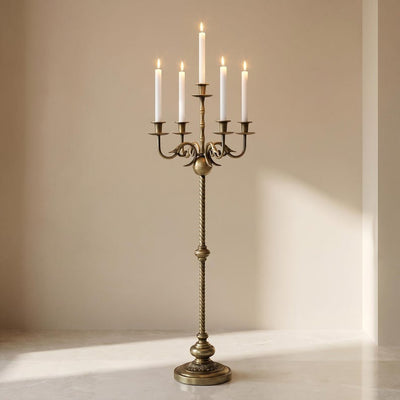 Baroque Floor Candelabra, Antique Gold Iron Candle Holder, European Tall Candlestick, Entryway Decor
