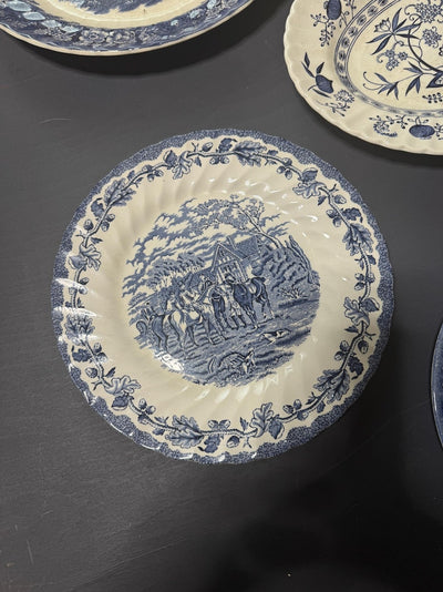 Vintage Kitchen Gallery Wall Set: Blue & White Willow Style English Plate Set