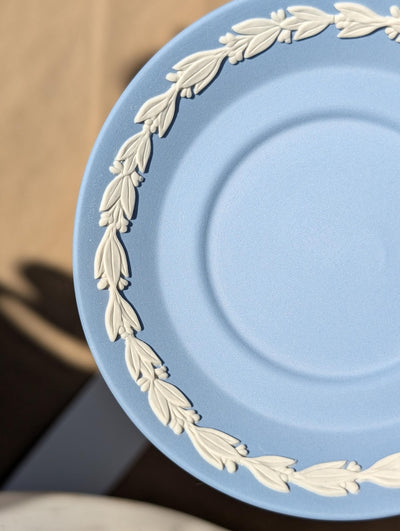 Vintage Wedgwood Jasperware Blue Biscuit Porcelain Coffee Cup and Saucer | Fairy Motif