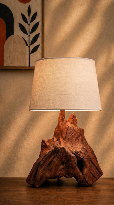 Driftwood Table Lamp, Rustic Natural Wood Accent Light, Coastal Boho Home Decor