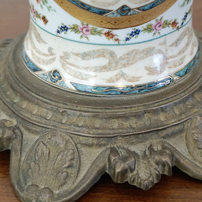 Genuine Limoges Table Lamp: Hand-Painted Porcelain, Gold Details, Glass Shade