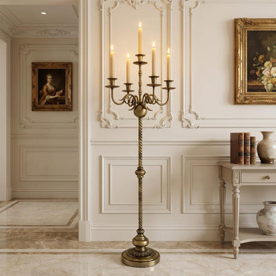 Baroque Floor Candelabra, Antique Gold Iron Candle Holder, European Tall Candlestick, Entryway Decor