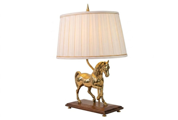 Bring equestrian elegance into your home with this vintage brass horse table lamp