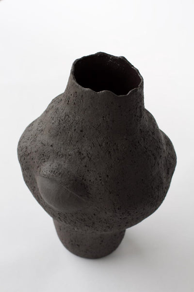 Black Ceramic Sculptural Vase, Unique Handmade Vase, Art Piece